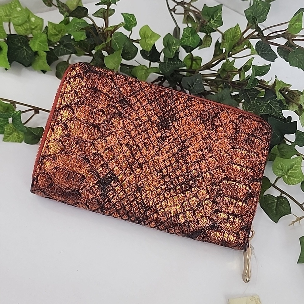 Faux Leather Copper Orange Wallet Clutch